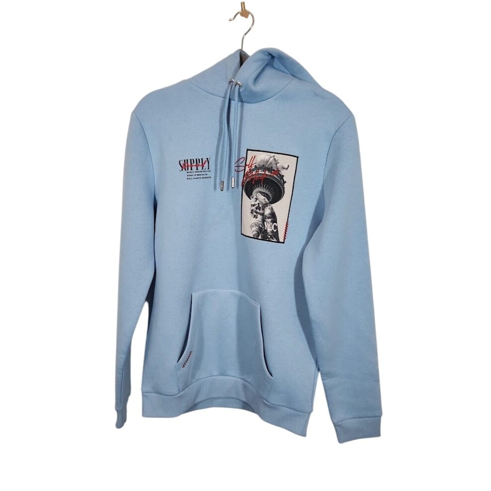 Blue Supply & Demand NYC Statue Graphic‎ Pullover Hoodie Sweatshirt - Small
